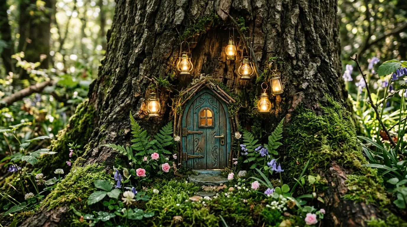 Let lighting make the garden feel more magical at dusk inspiration for a fairy garden.